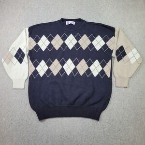 Vintage Slazenger Golf Shop Sweater Mens XL Black Tan Argyle Pullover Round Neck